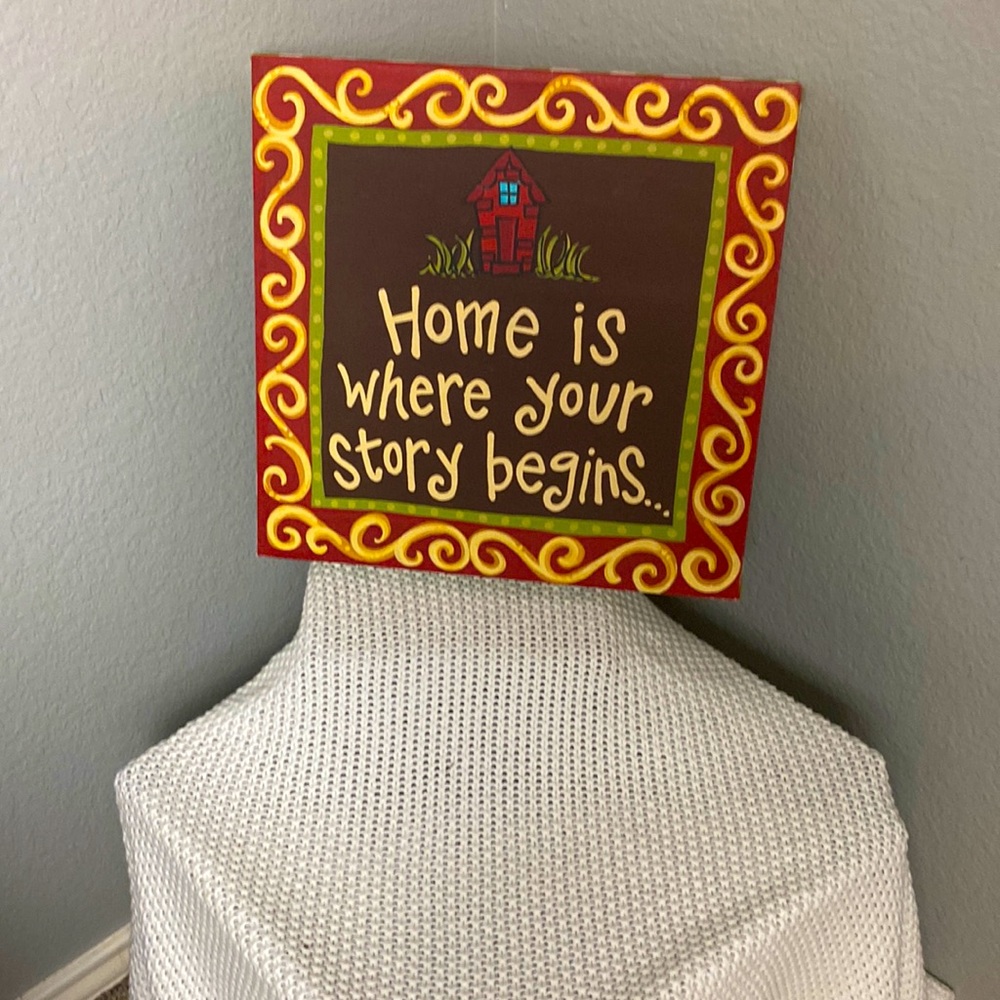 Wall home decor. Home is where your story begins square canvas.